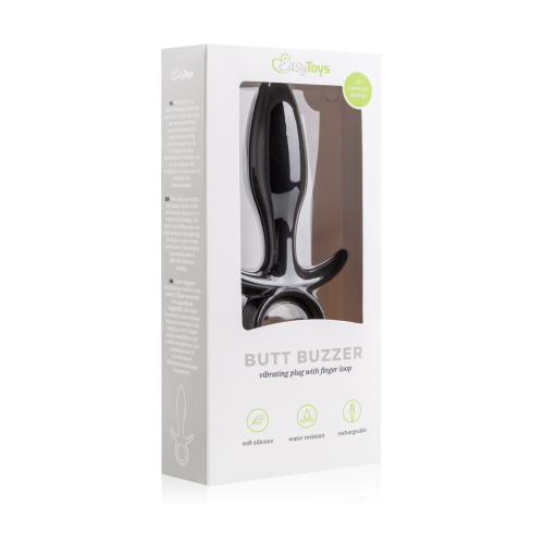 Анальна силіконова вібропробка зі стоппером кільцем чорна EasyToys Butt Buzzer - 7