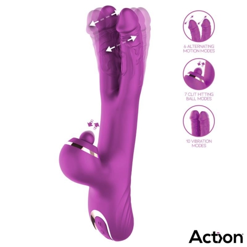 Двойной реалистичный вибратор с отростком для клитора фиолетовый Action Nico Vibe Clit Hitting Ball Alternating Dildos - 2