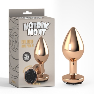 Анальная пробка золотая с черным камнем в виде розы Evil Rose Anal Plug Medium