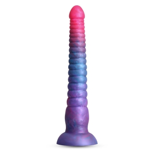 Фаллоимитатор ребристый на присоске жидкий силикон розово-синий NS Novelties Colours Stacked