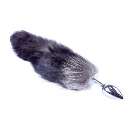 Анальний корок сріблястого кольору з хвостом чорного кольору Boss Series Boss of toys Fox Tail Black розмір XXL - 2