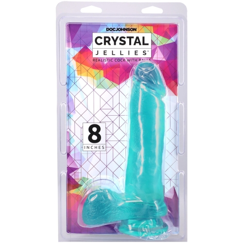Фаллоимитатор реалистичный на присоске бирюзовый Doc Johnson Crystal Jellies 8 Inch - 4