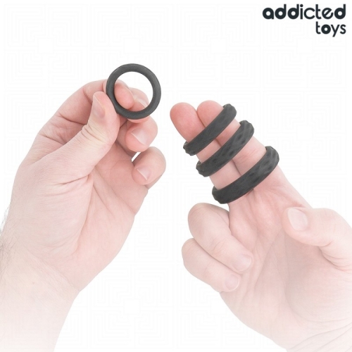 Набор эрекционных колец на член черного цвета Addicted Toys Textured Cock Ring Set 4 размера - 2