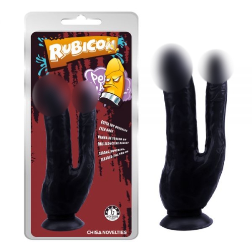 Подвійний фалоімітатор на присосці чорного кольору Chisa Dark Magic Dual Penis - 1