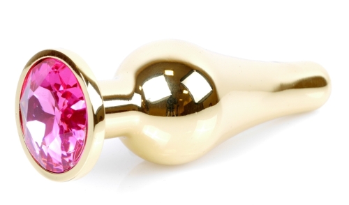 Анальна пробка золотистого кольору та малиновий кристал BOSS of TOYS Jewellery BUTT plug - 3