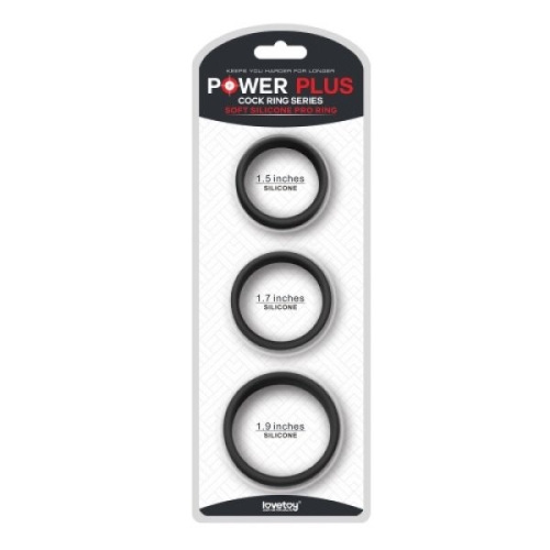 Комплект силиконовых колец на член Lovetoy Power Plus Soft Silicone Pro Ring черный - 1