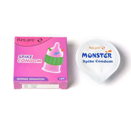 Презерватив прозрачный с шариками и рядами шипов Recare Spike Condom - 4