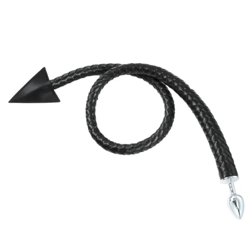 Анальний корок з довгим чорним хвостом Leather Tail with Metal Plug - 3