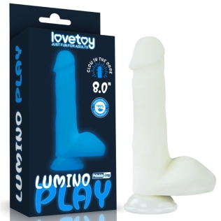 Фаллоимитатор светящийся реалистичный на присоске белого цвета Lovetoy Lumino Play длина 210 мм