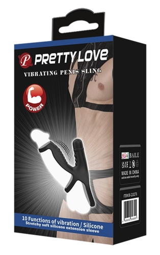 Вібронасадка для чоловіків чорного кольору LYBAILE Pretty Love VIBRATING PENIS SLING - 9