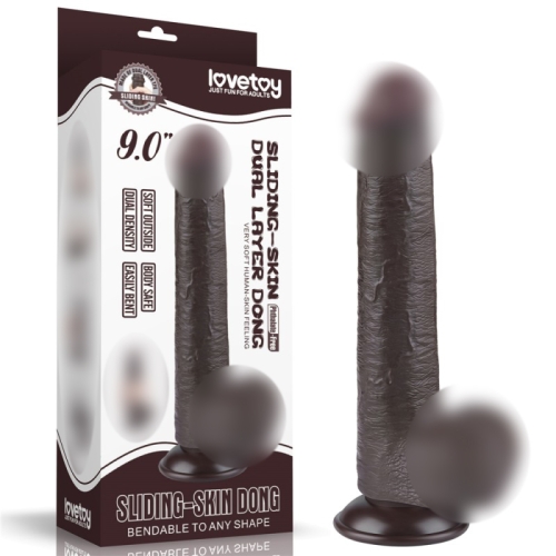 Фаллоимитаор реалистичный на присоске Sliding Skin Dual Layer Dong 9.0 коричневый - 1