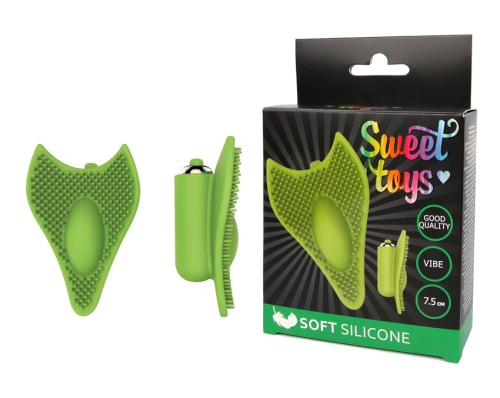 Вібратор силіконовий для клітора з шипиками SWEET TOYS зелений L 7,5 см ширина 5,6 см зі знімною вібропулею - 1