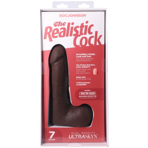Фаллоимитатор реалистичный на съемной присоске коричневый Doc Johnson The Realistic Cock ULTRASKYN - 7 Inch with Balls Chocolate - 10