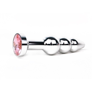 Анальная пробка металлическая рельефная серебристая с розовым стразом Anal Jewelry Plugs