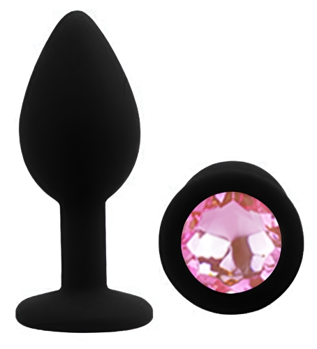 Силиконовая черная анальная пробка с розовым кристаллом EGZO Silicone Round Plug размер S - 2