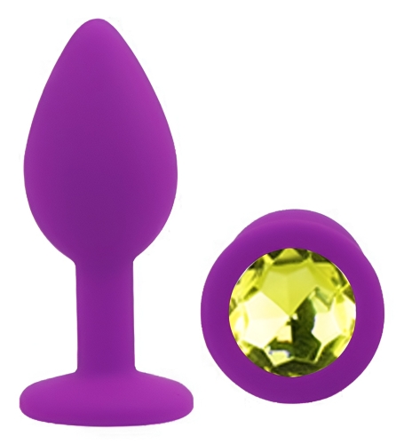 Силіконова фіолетова анальна пробка із салатовим кристалом EGZO Silicone Round Plug розмір S - 2