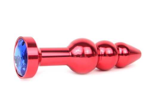 Анальна пробка металева рельєфна червона з синім стразом Anal Jewelry Plugs - 1