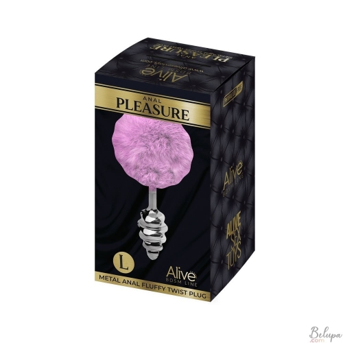 Анальна рельєфна пробка з бузковим хвостом Alive Anal Pleasure розмір L - 4