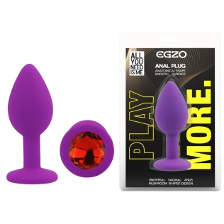 Силіконова фіолетова анальна пробка з червоним кристалом EGZO Silicone Round Plug розмір S