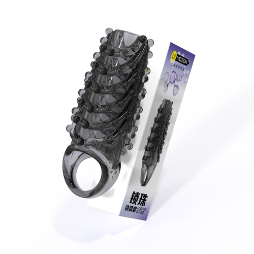Стимулирующая насадка на член с пупырышками черная Meleon - Lock Beads Locking Sleeve - 11