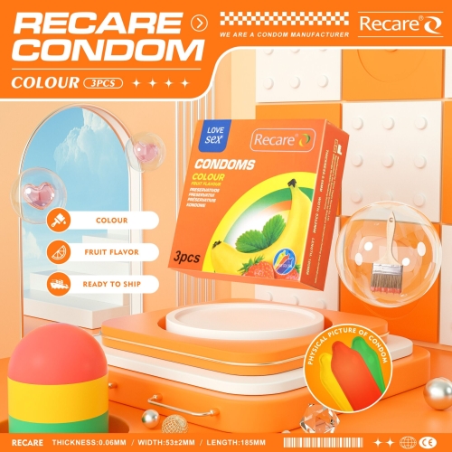 Презервативы ароматы мята банан клубника Recare Color Fruit Flavour Condoms 3 штуки - 5