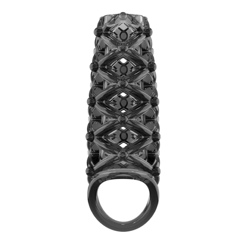 Стимулирующая насадка на член с пупырышками черная Meleon - Lace Locking Sleeve - 5