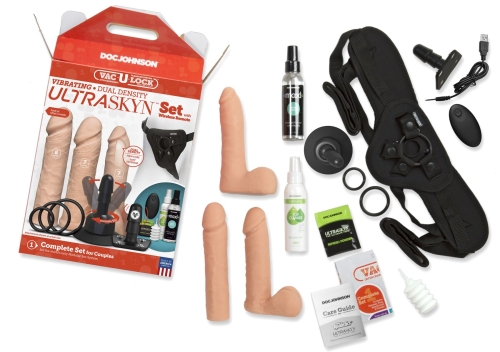 Набор для страпона насадки и трусики двойной плотности Doc Johnson Vac U Lock VIBRATING ULTRASKYN Set - 8