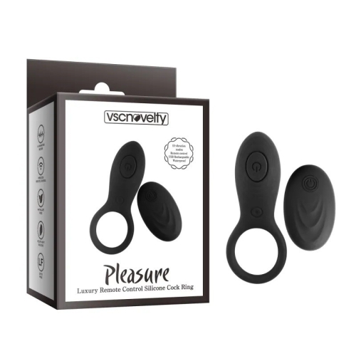 Эрекционное кольцо с вибрацией и пультом ДУ Pleasure Luxury Remote Control Silicone Cock Ring черного цвета - 1