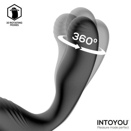 Вибромассажер для простаты с эрекционным кольцом с ротацией черный Intoyou Bruce Prostate Massager 360 - 3