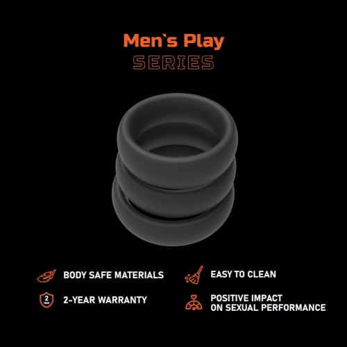 Набір ерекційних кілець на член чорного кольору Erospace Men's Play Set Of 3 Cock Rings модель B9 3 штуки - 2