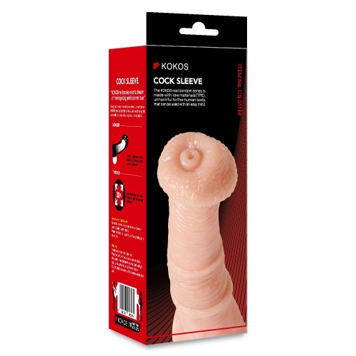 Насадка на член реалістична із кільцем для мошонки тілесна Kokos Cock Sleeve модель CS 011 розмір M - 4