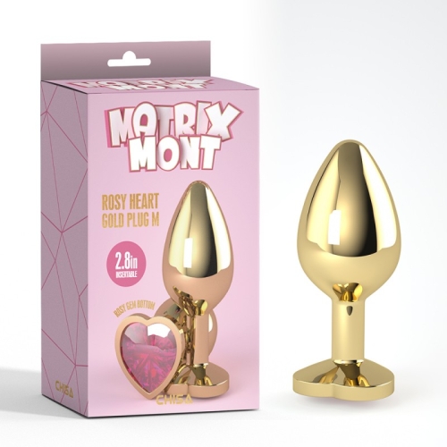Анальна пробка золота з рожевим каменем Rosy Heart Gem Plug Medium - 1