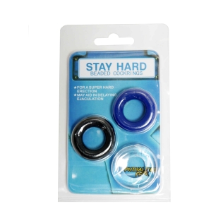 Набір з 3 силіконових ерекційних кілець білий синій чорний STAY HARD