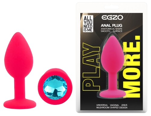 Силіконова рожева анальна пробка із блакитним кристалом EGZO Silicone Round Plug розмір S - 1