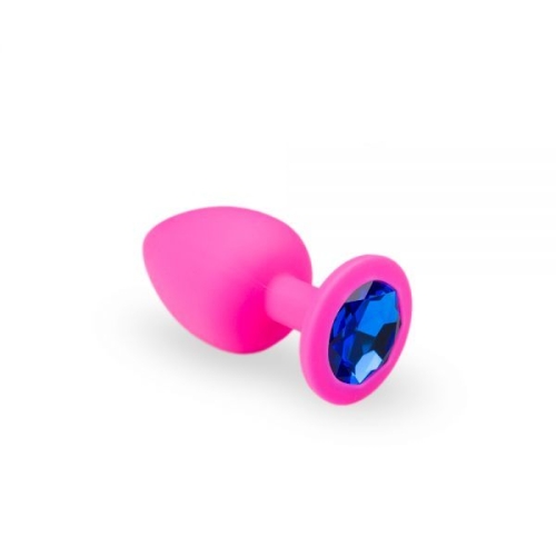 Анальна пробка рожева з синім кристалом Pink Silicone Sapphire M - 1