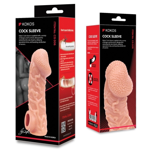 Насадка на член з отвором для мошонки та венами тілесного кольору Kokos Cock Sleeve CS 006 розмір L - 4