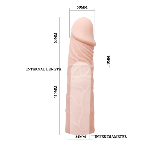 Насадка на пеніс реалістична бежева, що подовжує гелева Baile Penis Sleeve - 7
