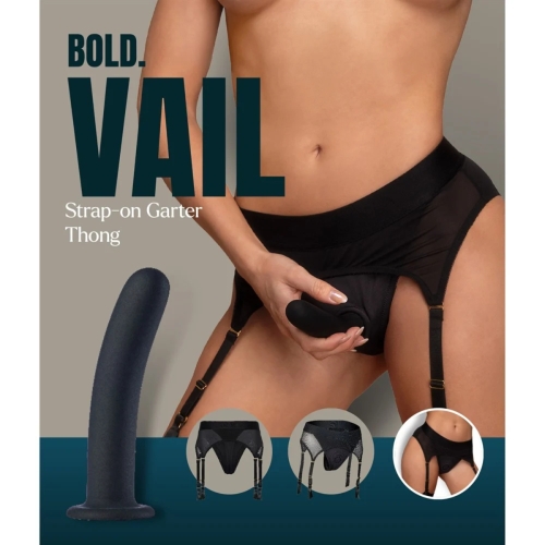 Страпон із трусиками-підв'язками чорний Dream Toys Bold Vail розмір S - 2