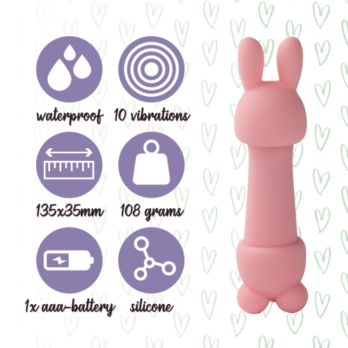 Міні-вібратор для стимуляції клітора з двома насадками рожевий FeelzToys Mister Bunny - 5