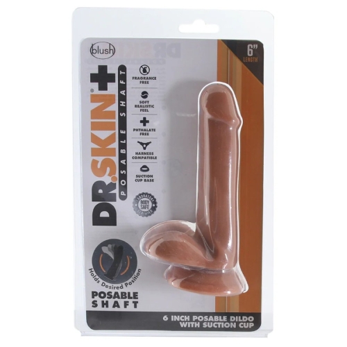 Фалоімітатор реалістичний на присосці коричневий Blush Dr. Skin Plus Posable - 5