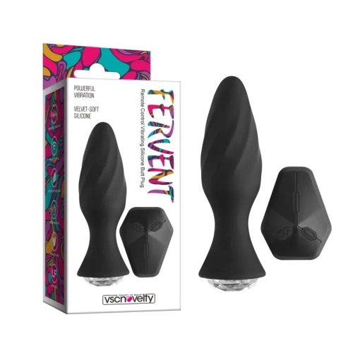 Анальна вібропробка з каменем та пультом дистанційного керування Fervent Remote Control Vibrating Silicone Butt Plug чорного кольору - 1