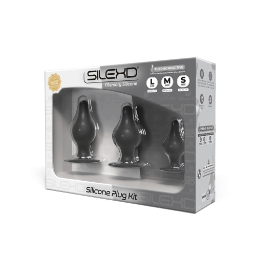 Набір анальних двошарових пробок різного розміру чорного кольору Silexd Plug Kit 3 штуки - 2