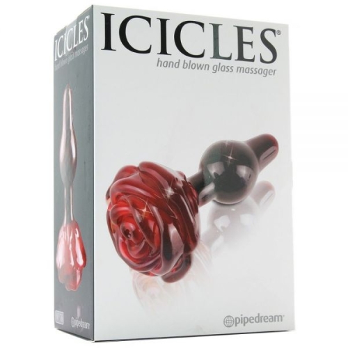 Стеклянная анальная пробка розочка красного цвета Pipedream Icicles 76 - 2