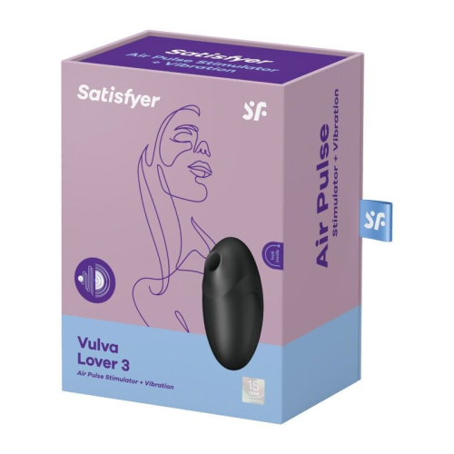 Вібратор із вакуумною стимуляцією клітора чорного кольору Satisfyer Vulva Lover 3 - 4