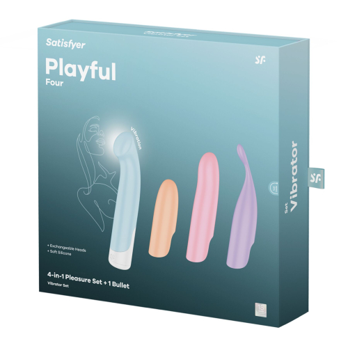 Набор вибратора со сменными насадками разных цветов Satisfyer Playful Four 4 сменные насадки - 9