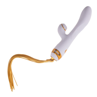 Вибратор кролик белого цвета с флоггером Lockink Sevanda Whip Vibrating Massage Wand