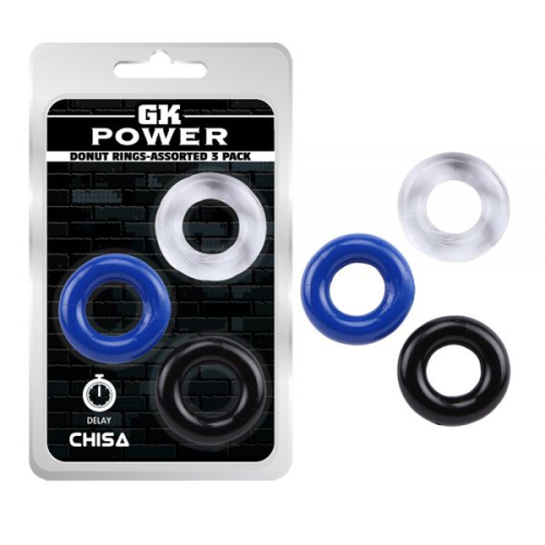 Эрекционные кольца для пениса черного синего и прозрачного цветов Chisa Donut Rings Assorted - 1
