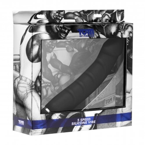 Великий Вібратор вагінальний з ребристим стволом чорного кольору Tom of Finland - 3