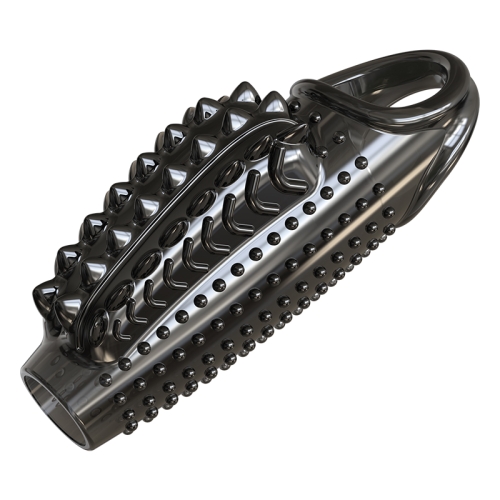 Стимулирующая насадка на член с пупырышками черная Meleon - Dragon Ejaculation Control Sleeve - 7