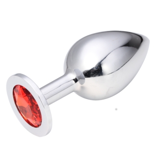 Анальная втулка с красным кристаллом SILVER PLUG LARGE L 95 мм D 41 мм вес 160г